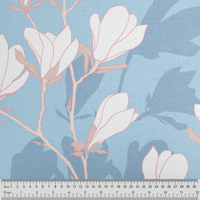 Light Blue Magnolia Flowers Cushion - Handmade Homeware, Made in Britain - Windsor and White