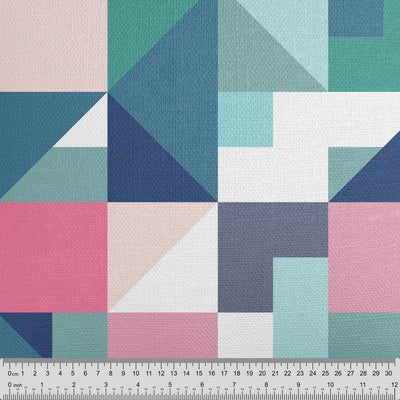 Teal Pink Geometric Mosaic Fabric - Handmade Homeware, Made in Britain - Windsor and White