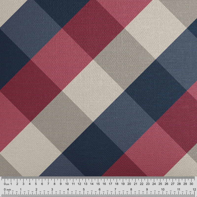 Modern Plaid Red Navy Fabric - Handmade Homeware, Made in Britain - Windsor and White